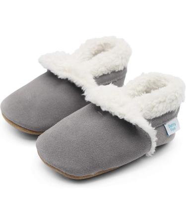 Dotty Fish Suede Baby Slippers | Warm Fleece Lined Toddler Shoes | Non-Slip Soft Sole for Boys and Girls | 0-6 Months to 5-6 Years | Pale Grey - Buy Online on SooperMarket.com