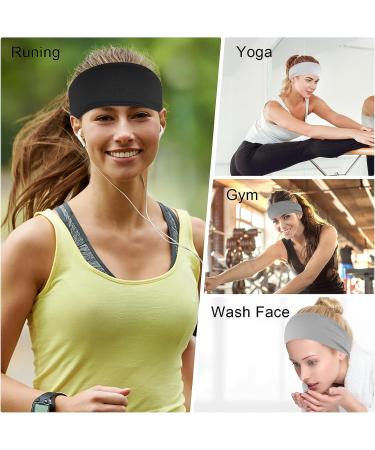 WLLHYF 3 Pcs Non-Slip Yoga Headbands Set for Women - Black White Gray Head Wraps for Workout, Pilates, Running - Soft Cotton Fabric Sweat Hairbands - Buy Online on SooperMarket.com