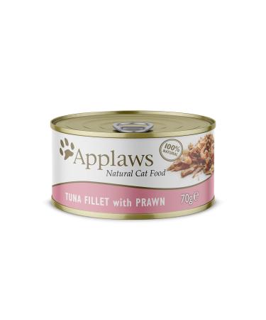 Applaws Premium natural cat food wet tuna fillet with shrimp in broth 70g can (pack of 24x70g) tuna with shrimp in broth 70 g (24 Pack)