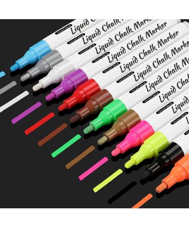 MaxGear Liquid Chalk Markers 12 Assorted Colors Chalkboard Marker Pens for Blackboard Erasable, Neon Chalk Marker Wet Erasable Chalk Board Markers Washable, Window Chalk Markers for Cars