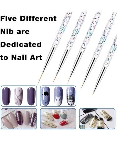 WACURRENTHYD 5Pcs Nail Art Liner Brushes Set - Thin Nail Gel Polish Painting Brushes for Precise Nail Art Designs (7/9/11/15/18mm) - Buy Online on SooperMarket.com