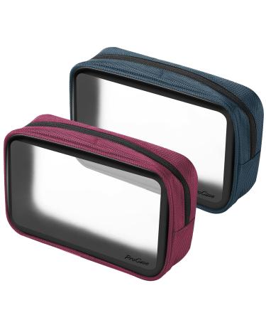 [2 Pack] ProCase TSA Approved Travel Toiletry Bag Pouch, Matte Clear Quart Size Bag Carry-On Airport Airline Compliant Bag Travel Makeup Cosmetic Bag for Toiletries Liquids Creams Cosmetics -Navy/ Red