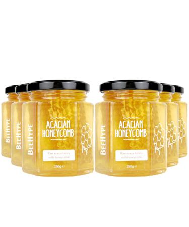 BeeHype - Acacian Honeycomb Honey - 100% Pure Unprocessed Raw Acacia Honey with Natural Enzymes Vitamins Minerals and Antioxidants 6 x 250g Acacian Honeycomb Pack of 6