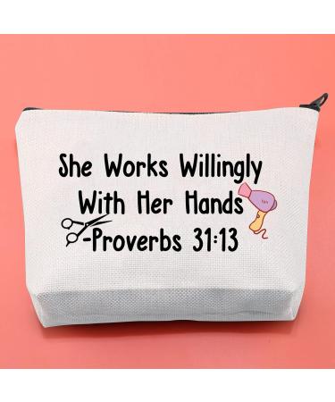BLUPARK Hairdresser Cosmetic Bag Hair Stylist Gift She Works Willingly With Her Hands Proverbs 31:13 Inspirational Gift She Works Willingly-Hairdresser - Buy Online on SooperMarket.com