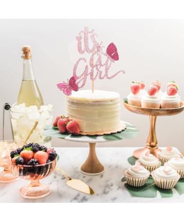 Double Sided Rose Gold 'It's A Girl' with Butterfly Cake Topper - Pink Baby Shower Decor - Buy Online on SooperMarket.com