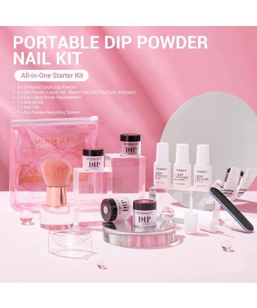 AZUREBEAUTY 12 PCS Portable Dip Powder Nail Starter Kit - Nude Pink Glitter French Nail Art Set - Buy Online on SooperMarket.com