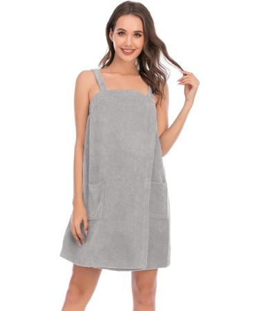 Veseacky Women's Bath Towel with Pocket & Adjustable Bathrobe - Gray XL (S-3XL) | Shop Now for International Shipping! - Buy Online on SooperMarket.com