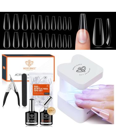 Modelones nail tips and glue gel kit 500 pieces nail tips nail glue mini UV lamp for gel nails gel nail x extension set glue gel nail kit nail extension nail art gifts transparent color