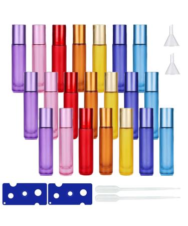 HPAMBA 10ML essential oils roller bottles roller bottles glass roll-on bottles Rollerbar Roller bottles with stainless steel roller balls for essential oil aromatherapy mixture perfume massage 21 pieces