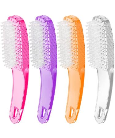 4 Pcs Nail Cleaning Brushes Larbois Plastic Handle Scrubbing Brush Fingernail Brush with Soft Bristles Nail Manicure Dust Brush for Hand Toes Nail Home Garden Salon use A-4pack-Color1