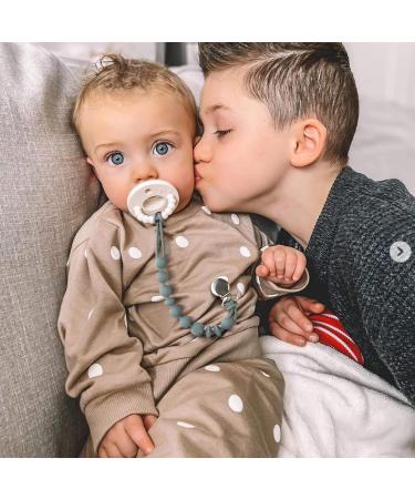 Silicone Soother Pacifier Chain for Teething Baby - Kowlone Dummy Clip | Unisex Newborn Dummies | Beige Dim Grey & Moss Green - Buy Online on SooperMarket.com
