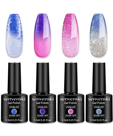Senvenski Color Changing Gel Nail Polish Blue Pink Purple Glitter Mood Chameleon Thermal Temperature Gift Set UV LED Art Manicure Varnish (WB001)