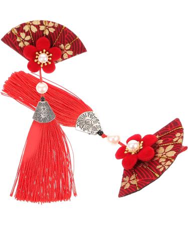 Amosfun 1 Pair Hair Jewelry Fan Barrettes Hair Decoration Tassel Hairpin Tassel Hair Clips Fan Hair Clip Tassel Clips for Hair Flower Hair Clips Small Hair Clips Bride Headgear Metal Girl