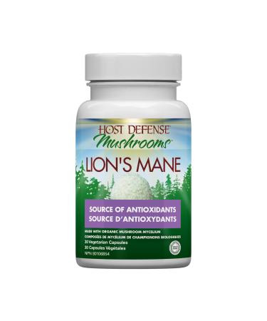Host Defense Lions Mane Mushroom Supplement for Brain Health 30 Mushroom Capsules| 1000mg Lion's Mane Powder per Serving |Mushroom Supplements for Brain & Nervous System Support | Mushroom Powder Extract Pills Host Defense Mushrooms| Lion's Mane Pills
