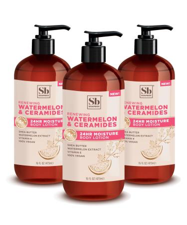Soapbox Body Lotion Watermelon & Ceramides Body Lotion for Dry Skin Plump and Hydrate with Ceramides Moisturizer Body Lotion for Women Men | Vegan & Cruelty Free Skin Care 3 Pack 16 oz each