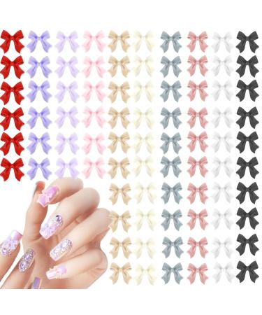 Gjinxi 150 Pcs 3D Bow Charms for Nails Colorful Bow Nail Charms Resin Bow Nail Decorations 3D Bowknot Nail Accessories for Acrylic Resin Nail Art Design DIY Crafting
