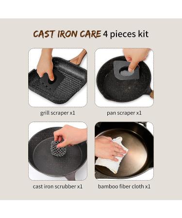 4-Piece Cast Iron Cleaner Set - Chainmail Scrubber, Cast Iron Scraper, Sponge - Red Cleaning Kit - Buy Online on SooperMarket.com