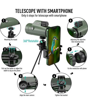 12x50 HD Monocular Telescope with Phone Stand, Tripod & BAK4 Prism - Waterproof & Portable for Hiking, Hunting, Bird Watching - Ideal Gift for Men - Buy Online on SooperMarket.com