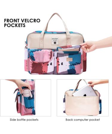 SONARIN Large Capacity Waterproof Baby Changing Tote Bag - Multi-Function Satchel Messenger Bag with Shoulder Strap & Changing Mat, Black & White Petals - Buy Online on SooperMarket.com
