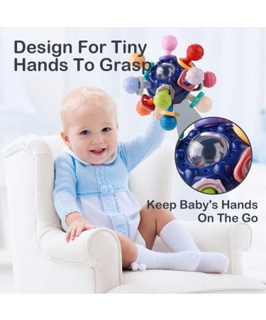 BPA Free Baby Teething Ball Rattle Toy for 3-18 Month Olds - Navy Blue | Grasping & Teething Relief Activities - Buy Online on SooperMarket.com