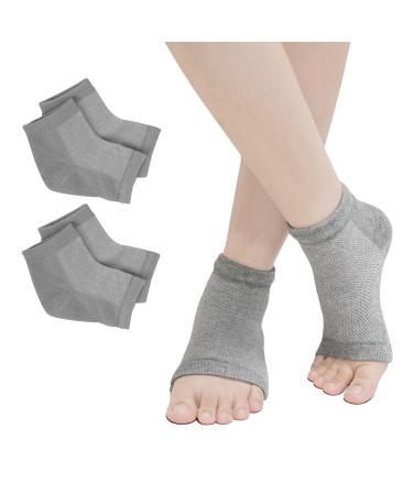 ZAKASA Moisturizing Gel Heel Socks for Dry Cracked Heels Repair - 2 Pairs Gel Lined Toeless Spa Socks for Foot Care Treatment Overnight Grey