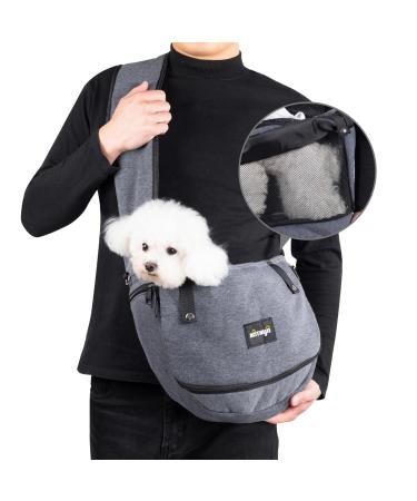 NATUYA Dog Sling Carrier Puppy Carrier Openable Breathable Mesh Hands-Free Small Dog Carry Travel Bag with Adjustable Padded Strap Pocket for Outdoor Hiking (Dark Grey 8-15 lbs) Dark Grey For Pet 8-15 lbs