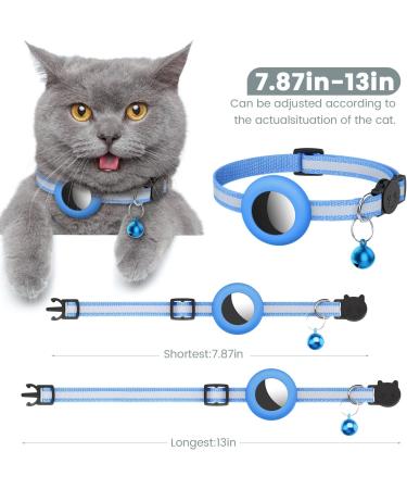 Reflective Airtag Cat Collar with Bell | Waterproof Holder | Breakaway Safety Buckle | 3/8 Width | Compatible with Apple Airtag - Blue - Buy Online on SooperMarket.com