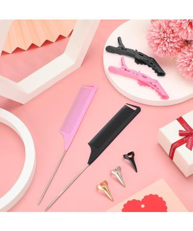 27 Pieces Hair Braiding Set - Parting Ring, Pintail Comb, Wide Teeth Clip (Pink/Black) - Buy Online on SooperMarket.com