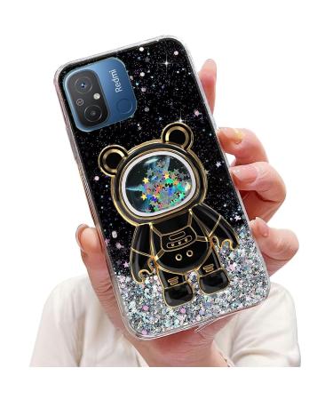 Tivenfezk Nadoli for Xiaomi Redmi 12c Treibsand B r astronaut Hidden Stand Shell caricature glitter astronaut stand soft silicone bling cell phone case transparent protective cover xiaomi redmi 12c black
