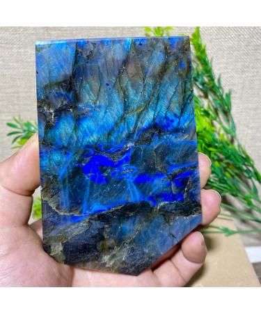 Natural Crystal Rough Natural Sphere Blue Light Labradorite Slab Stone Natural Slice Crystal Yellow Feng Shui Minerals Ornaments Home Decoration 1pc 320-350g