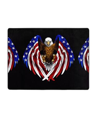 USA Flag Patriotic Eagle Flannel Non-Slip Floor Mat - Comfortable Lint-Free Relieving Foot Pressure Suitable for Many Occasions Size: 63x48 Inches