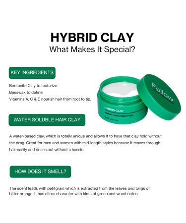 Fellow Barber Hybrid Clay - Premium Water-Based Hair Clay for Medium Hold & Matte Finish | 100% Natural Paraben & Cruelty Free - 1.5 oz - Buy Online on SooperMarket.com