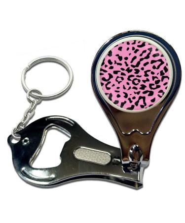 BadgeBeast.co.uk Pink Leopard Print - Key Ring Bottle Opener and Nail Clipper
