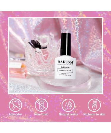 RARJSM Hot Pink Holographic Gel Nail Polish Laser Rainbow Glitter Reflective Iridescent Gel Polish Curing Required Unicorn Mirror Chrome Effect Soak off for Summer DIY Salon Home Manicure 7.5ML - Buy Online on SooperMarket.com