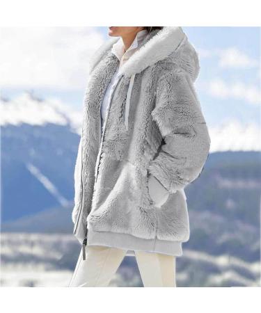 Ronony Teddy Mantel Women's Long Plush Jacket - Stylish Winter Coat with Zip Hoodie Fleece Teddy Jacket in Gray - Perfect for Cold Weather - Buy Online on SooperMarket.com
