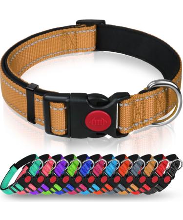 Taglory dog collar soft padded neoprene nylon dog collar for medium dogs adjustable and reflective for training brown M (1 Pack) m (1 pack) brown
