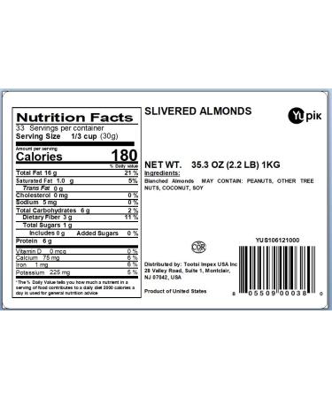 Yupik Nuts Raw Almonds Slivered 35.2 Ounce - Buy Online on SooperMarket.com