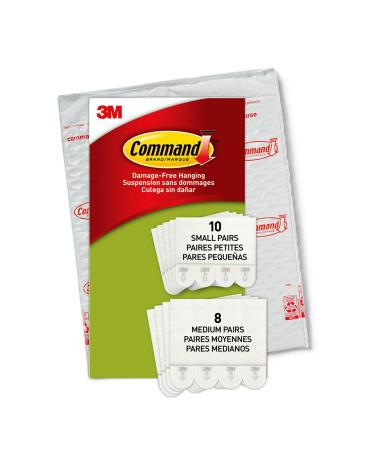 Command Picture Hanging Strips Variety Pack Damage Free Hanging Picture Hangers No Tools Wall Hanging Strips for Living Spaces White 10 Small Pairs and 8 Medium Pairs(32 Strips) Small & Medium 18 Pairs