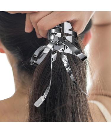 Teksome Bow Hairpin Set Retro Metal Bowknot Barrette | Single and Double Ponytail Bow Hair Clips for Women Girls Adults All Ages Kids Silver - Buy Online on SooperMarket.com