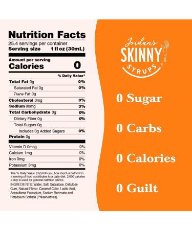Jordan's Skinny Syrups Salted Caramel Sugar-Free Flavoring Syrup - 750ml (25.4 Ounce) Bottle - Zero Calorie Keto Friendly - Pack of 6 - Buy Online on SooperMarket.com