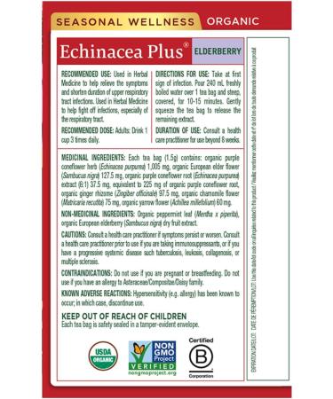 Traditional Medicinals - Organic Echinacea Plus Elderberry Herbal Tea (Pack of 6) - Help Fight off Respiratory Tract Infections - 96 Tea Bags Total Echinacea Plus Elderberry 16 count (Pack of 6) - Buy Online on SooperMarket.com