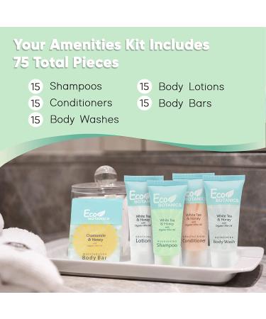 Eco Botanics Hotel Toiletries Bulk Set | All-In-One Kit Amenities for Hotels | Travel Size Shampoo, Conditioner, Body Wash, Lotion & Bar Soap | 75 Pieces - Buy Online on SooperMarket.com