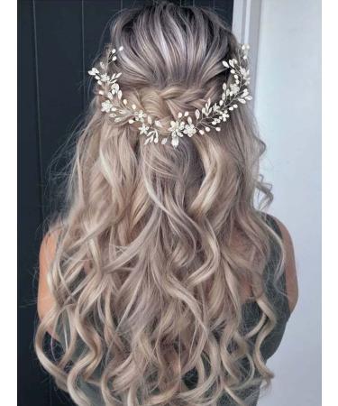 GORAIS Bride Wedding Hair Vine Silver Crystal Bridal Headband Flower Headpiece Pearl Hair Accessories for Women and Girls
