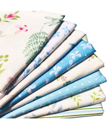 flic-flac 20 x 20 inches (51cmx51cm) Fat Quarter Cotton Quilting Fabric Thick Craft Printed Fabric High Density Bundle Squares Patchwork Lint DIY Sewing (8pcs, Blue) 8pcs Blue