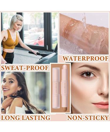 2 Color Dual Cream Contour Stick Set - Lightweight & Waterproof Highlighter and Bronzer Stick - Long Lasting Face Makeup Stick (W01LIGHT) - Buy Online on SooperMarket.com