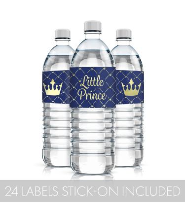 Royal Prince Baby Shower Water Bottle Labels - 24 Shiny Foil Stickers - Buy Online on SooperMarket.com