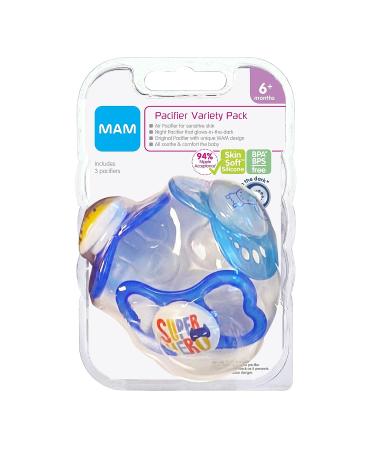 MAM Variety Pack Baby Pacifier - 3 Types for Healthy Oral Development - Boy 6-16 Months - 3 Pack - Buy Online on SooperMarket.com