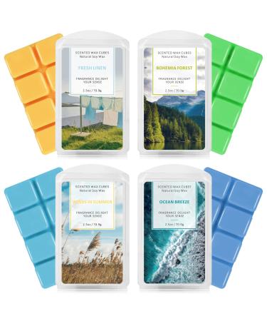 SCENTORINI Wax Melts, Wax Cubes, Soy Wax Cubes for Wax Warmer, Ocean Breeze, Fresh Linen, Bohemia Forest, Winds in Summer, 4 x 2.5oz Bohemia Forest,ocean Breeze,linen, 4 x 2.5 oz