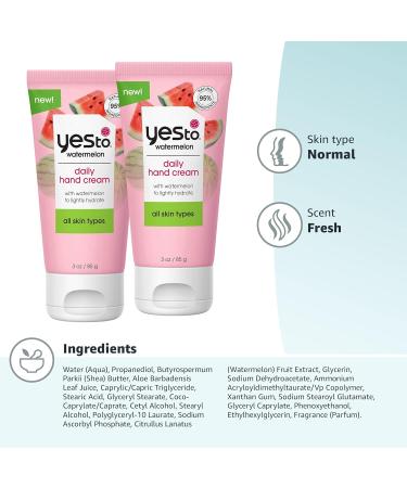 Yes To Watermelon Hand Cream - Hydrating & Creamy Texture, Instant Moisturization, Shea Butter & Antioxidants, Natural Vegan & Cruelty-Free - 3 Oz (2 Pack) - Buy Online on SooperMarket.com