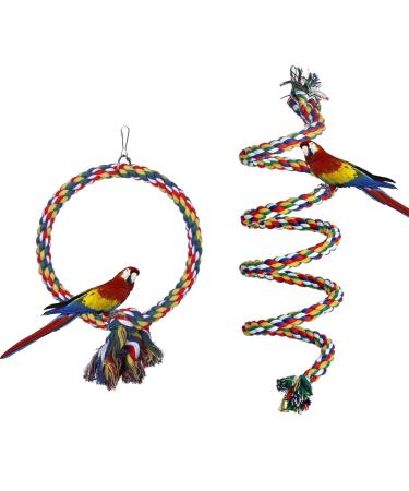 Aedcbaide Bird Parrots Toys 2 Pack Parakeet Parrot Swing Chewing Hanging Toys with Bell 59inch Bird Cotton Rope and 7Inch Diameter Bird Hanging Swing for Budgie Cockatiels Conures Finches